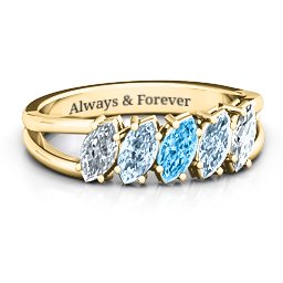Angled Marquise Ring in 9K Solid Yellow Gold with Cubic Zirconia, Aquamarine, and Blue Topaz