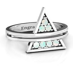 Triangle of Glam Geometric Ring in 925 Sterling Silver with Opal