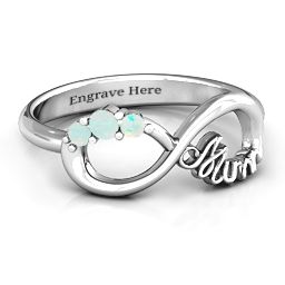 Mum's Infinite Love with Stones Ring in 925 Sterling Silver with Opal, White Premium Zirconia, Aquamarine, Blue Topaz, and Blue Sapphire