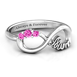 Mum's Infinite Love with Stones Ring in 925 Sterling Silver with Pink Tourmaline, White Premium Zirconia, Aquamarine, Blue Topaz, and Blue Sapphire