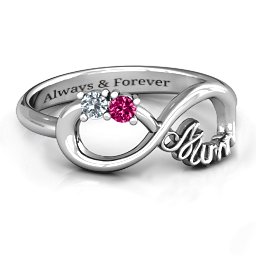 Mum's Infinite Love with Stones Ring in 925 Sterling Silver with Cubic Zirconia, Ruby, White Premium Zirconia, Aquamarine, Blue Topaz, and Blue Sapphire