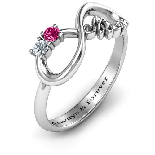 Mum's Infinite Love with Stones Ring – Sterling Silver with Cubic Zirconia and Ruby
