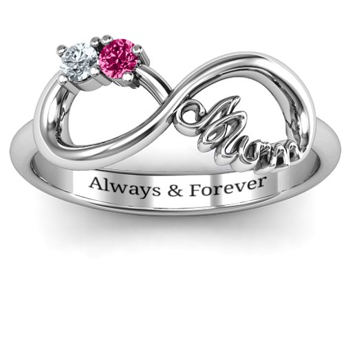 Mum's Infinite Love with Stones Ring – Sterling Silver with Cubic Zirconia and Ruby