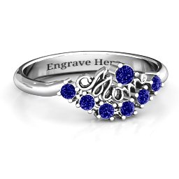 4 - 9 Stone Mom's Glimmering Love Ring in 925 Sterling Silver with Blue Sapphire, Amethyst, and Cubic Zirconia