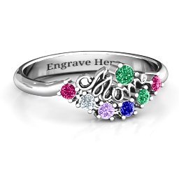 4 - 9 Stone Mom's Glimmering Love Ring in 925 Sterling Silver with Emerald, Ruby, Cubic Zirconia, Amethyst, and Blue Sapphire