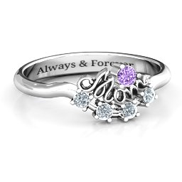 4 - 9 Stone Mom's Glimmering Love Ring in 925 Sterling Silver with Amethyst and Cubic Zirconia