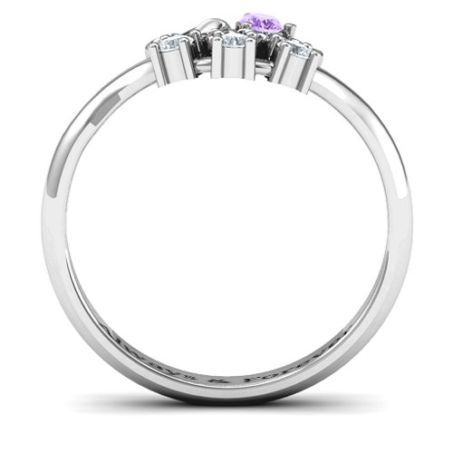 4 - 9 Stone Mom's Glimmering Love Ring – Sterling Silver with Amethyst and Cubic Zirconia
