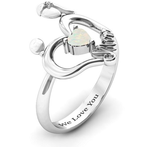 Unbreakable Bond Heart Ring – Sterling Silver with Opal
