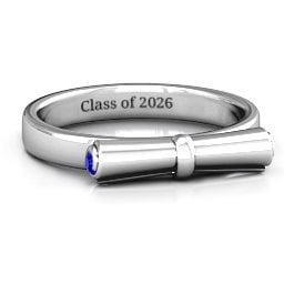 Diploma Scroll Graduation Ring in 925 Sterling Silver with Blue Sapphire
