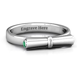 Diploma Scroll Graduation Ring in 925 Sterling Silver with Emerald