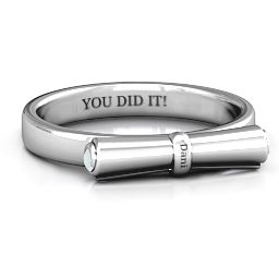 Diploma Scroll Graduation Ring in 925 Sterling Silver with Opal