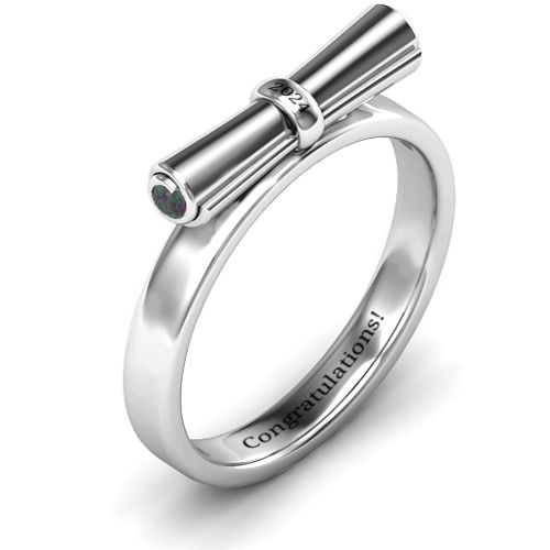 Diploma Scroll Graduation Ring – Sterling Silver with Alexandrite