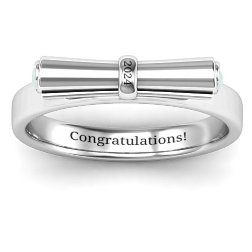 Diploma Scroll Graduation Ring – Sterling Silver with Opal