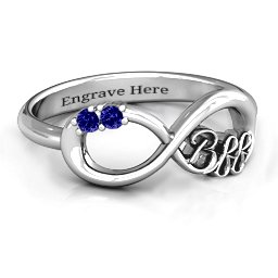 BFF Friendship Infinity Ring with 2 - 7 Stones in 925 Sterling Silver with Blue Sapphire, Cubic Zirconia, Amethyst, Peridot, and Garnet