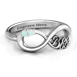 BFF Friendship Infinity Ring with 2 - 7 Stones in 925 Sterling Silver with Opal, Cubic Zirconia, Amethyst, Peridot, and Garnet