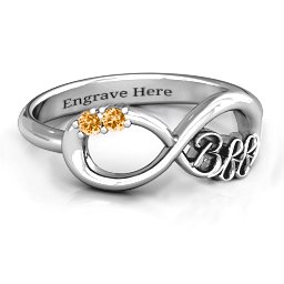 BFF Friendship Infinity Ring with 2 - 7 Stones in 925 Sterling Silver with Citrine, Cubic Zirconia, Amethyst, Peridot, and Garnet
