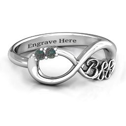 BFF Friendship Infinity Ring with 2 - 7 Stones in 925 Sterling Silver with Alexandrite, Cubic Zirconia, Amethyst, Peridot, and Garnet