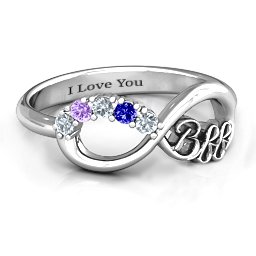 BFF Friendship Infinity Ring with 2 - 7 Stones in 925 Sterling Silver with Cubic Zirconia, Blue Sapphire, Amethyst, Peridot, and Garnet