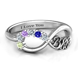 BFF Friendship Infinity Ring with 2 - 7 Stones in 925 Sterling Silver with Cubic Zirconia, Blue Sapphire, Amethyst, Peridot, and Garnet