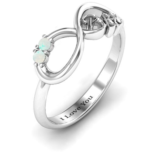 BFF Friendship Infinity Ring with 2 - 7 Stones – Sterling Silver with Opal