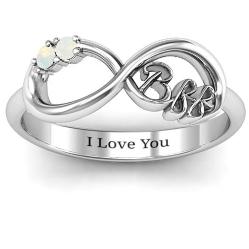 BFF Friendship Infinity Ring with 2 - 7 Stones – Sterling Silver with Opal