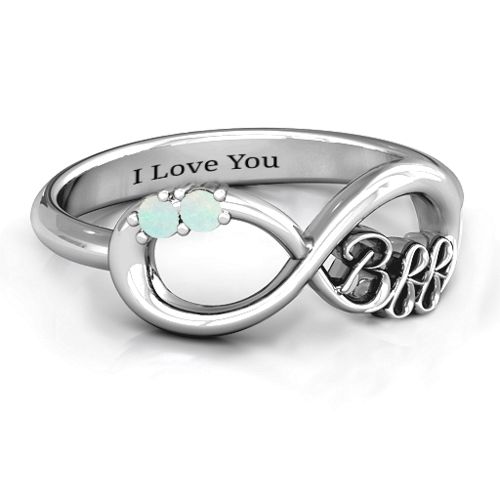 BFF Friendship Infinity Ring with 2 - 7 Stones – Sterling Silver with Opal