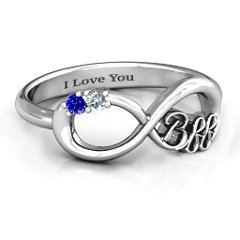 BFF Friendship Infinity Ring with 2 - 7 Stones – 9kt Yellow Gold with Cubic Zirconia and Blue Sapphire