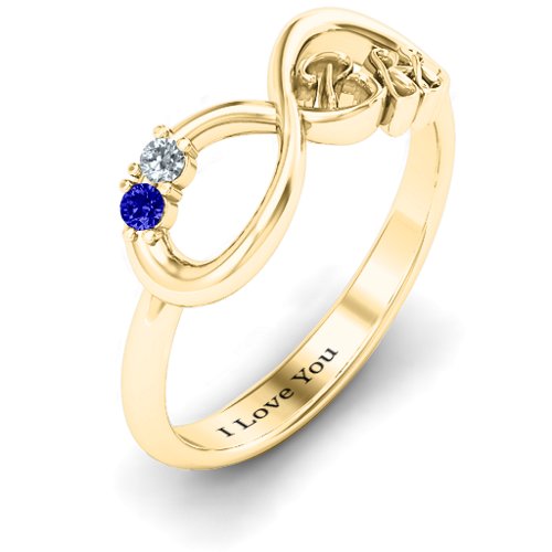 BFF Friendship Infinity Ring with 2 - 7 Stones – 9kt Yellow Gold with Cubic Zirconia and Blue Sapphire