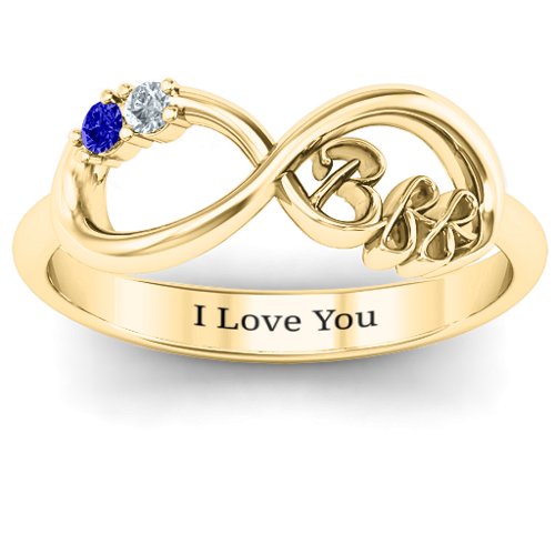 BFF Friendship Infinity Ring with 2 - 7 Stones – 9kt Yellow Gold with Cubic Zirconia and Blue Sapphire