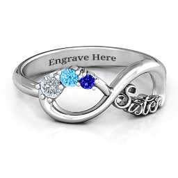 2-4 Stone Sisters Infinity Ring in 925 Sterling Silver with Cubic Zirconia, Blue Topaz, and Blue Sapphire