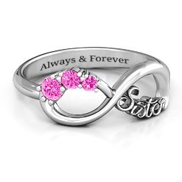 2-4 Stone Sisters Infinity Ring in 925 Sterling Silver with Pink Tourmaline and Cubic Zirconia