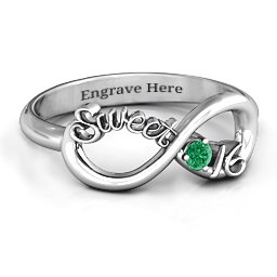 Sweet 16 with Birthstone Infinity Ring in 925 Sterling Silver with Emerald