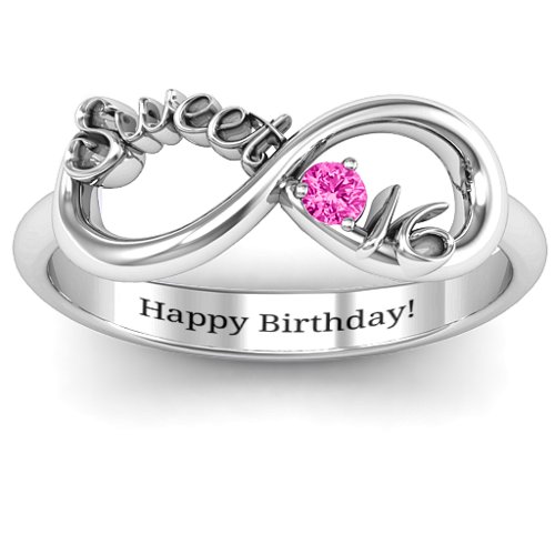 Sweet 16 with Birthstone Infinity Ring – Sterling Silver with Pink Tourmaline