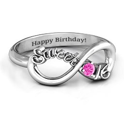 Sweet 16 with Birthstone Infinity Ring in 925 Sterling Silver with Pink Tourmaline