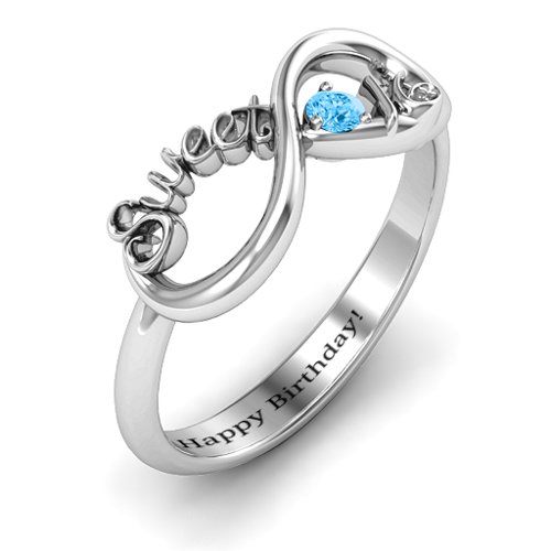 Sweet 16 with Birthstone Infinity Ring – Sterling Silver with Blue Topaz