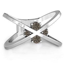 4 Stone Crossover Ring in 925 Sterling Silver with Smokey Quartz
