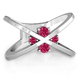 4 Stone Crossover Ring in 925 Sterling Silver with Ruby