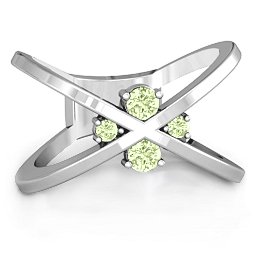 4 Stone Crossover Ring in 925 Sterling Silver with Peridot