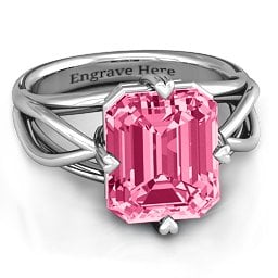 Twisted Shank Emerald Cut Stone with Filigree Ring