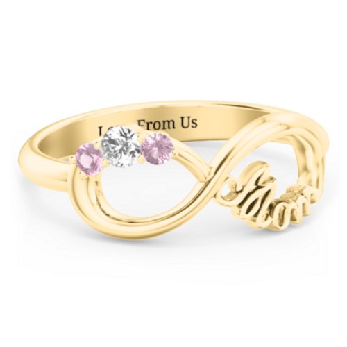 Mom's Infinite Love Ring with 2-10 Stones – 9kt Yellow Gold with Cubic Zirconia and Pink Tourmaline