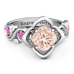 Cushion on Flowers Ring in 925 Sterling Silver with Morganite and Pink Tourmaline