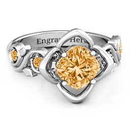 Cushion on Flowers Ring in 925 Sterling Silver with Citrine
