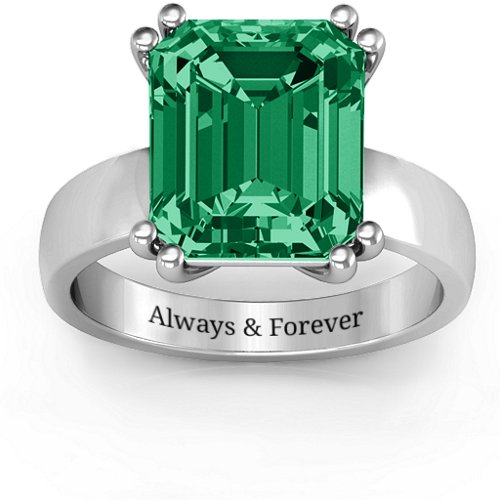 Basket Set Emerald Cut Ring – Sterling Silver with Green Premium Zirconia