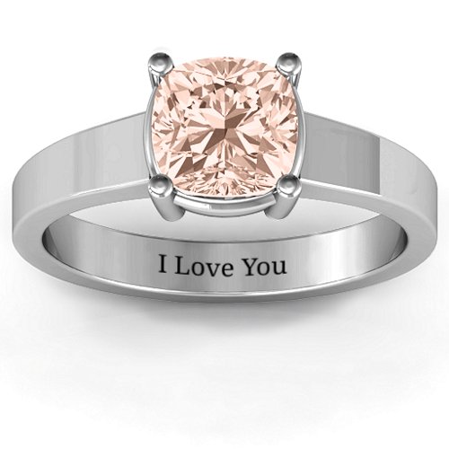 Cushion Cut Solitaire Ring – Sterling Silver with Morganite