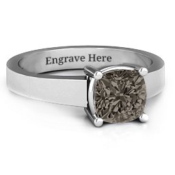 Cushion Cut Solitaire Ring in 925 Sterling Silver with Smokey Quartz