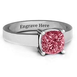 Cushion Cut Solitaire Ring in 925 Sterling Silver with Red Premium Zirconia