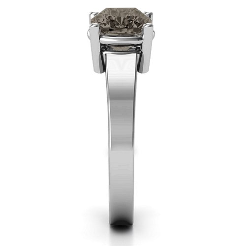 Cushion Cut Solitaire Ring – Sterling Silver with Smokey Quartz