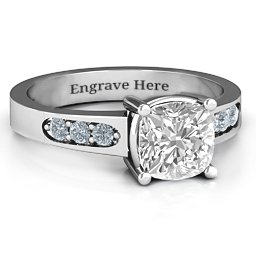 Cushion Cut Solitaire with Accents Ring in 925 Sterling Silver with White Premium Zirconia and Cubic Zirconia