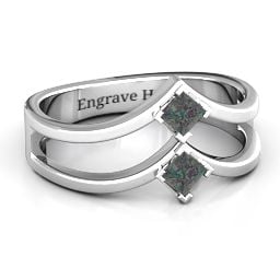 Peaks and Valleys Geometric Ring With Princess Stones