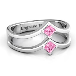 Peaks and Valleys Geometric Ring With Princess Stones